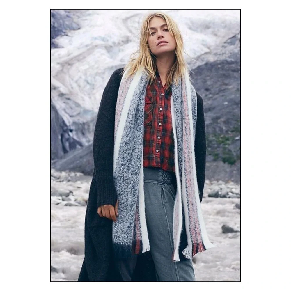 NWT Free People Sky Blue Brushed Stripe Blanket Scarf
